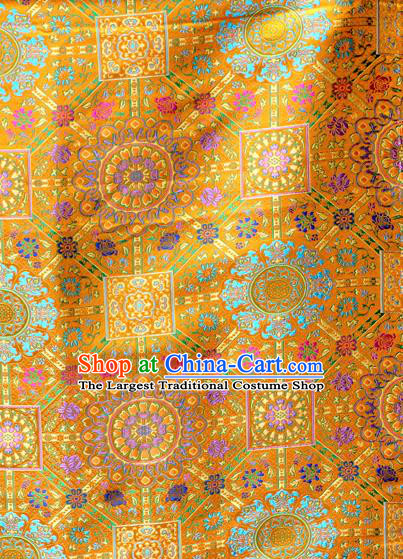 Asian Chinese Classical Buddhism Lotus Pattern Yellow Nanjing Brocade Traditional Tibetan Robe Satin Fabric Silk Material