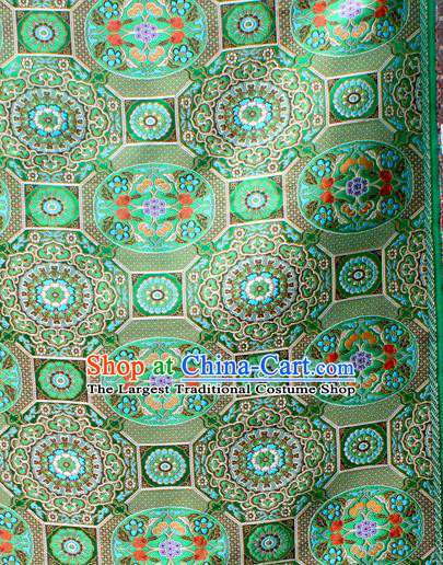 Asian Chinese Classical Galsang Flowers Pattern Green Nanjing Brocade Traditional Tibetan Robe Satin Fabric Silk Material