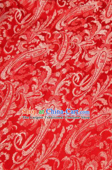 Asian Chinese Classical Pipa Flowers Pattern Red Brocade Traditional Tibetan Robe Satin Fabric Silk Material