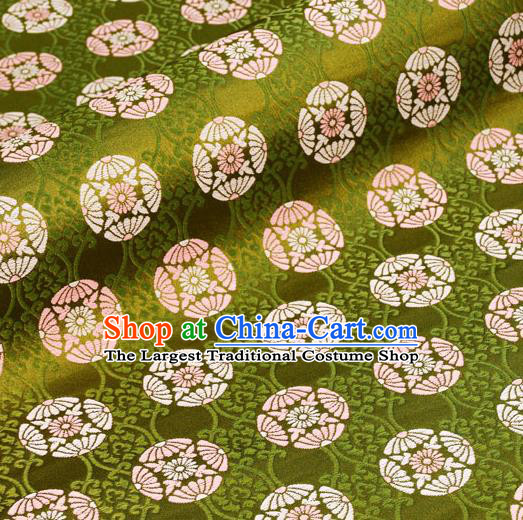 Asian Traditional Classical Platycodon Grandiflorus Pattern Nishijin Green Brocade Fabric Japanese Kimono Satin Silk Material