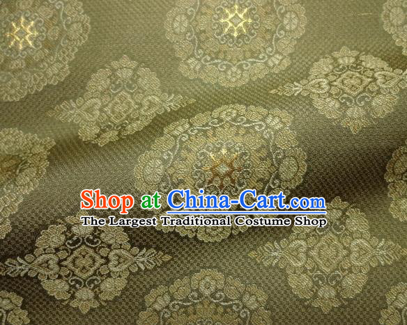 Asian Traditional Classical Pattern Olive Green Brocade Fabric Japanese Kimono Satin Silk Material
