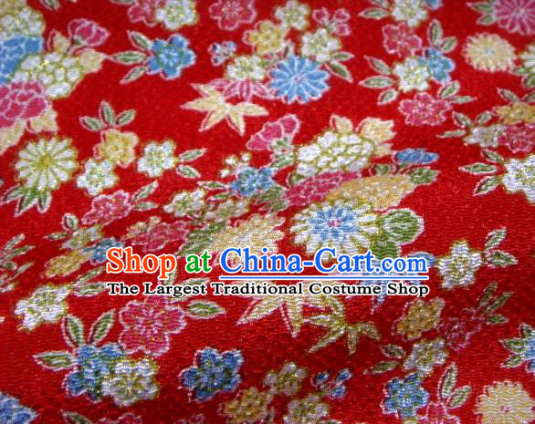 Asian Traditional Classical Daisy Pattern Red Brocade Tapestry Satin Fabric Japanese Kimono Silk Material