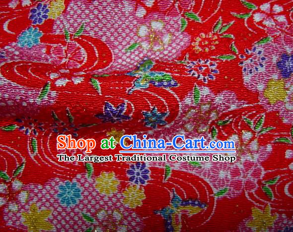 Asian Traditional Classical Maple Leaf Pattern Red Brocade Tapestry Satin Fabric Japanese Kimono Silk Material