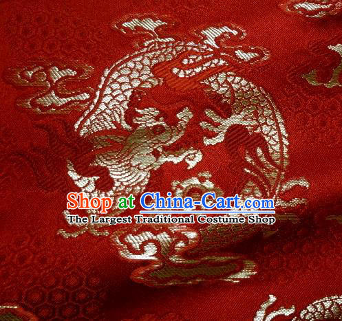 Asian Traditional Kimono Classical Dragon Pattern Red Nishijin Brocade Tapestry Satin Fabric Japanese Silk Material