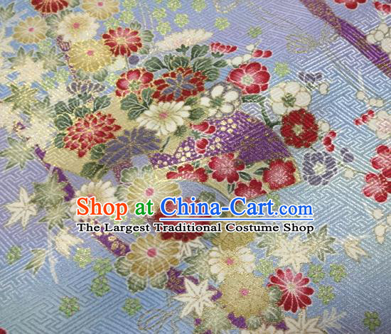 Asian Traditional Kimono Classical Sakura Pattern Blue Nishijin Brocade Tapestry Satin Fabric Japanese Silk Material