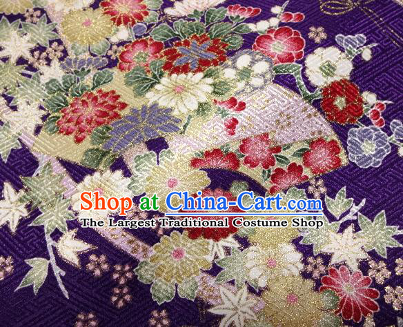 Asian Traditional Kimono Classical Sakura Pattern Deep Purple Nishijin Brocade Tapestry Satin Fabric Japanese Silk Material