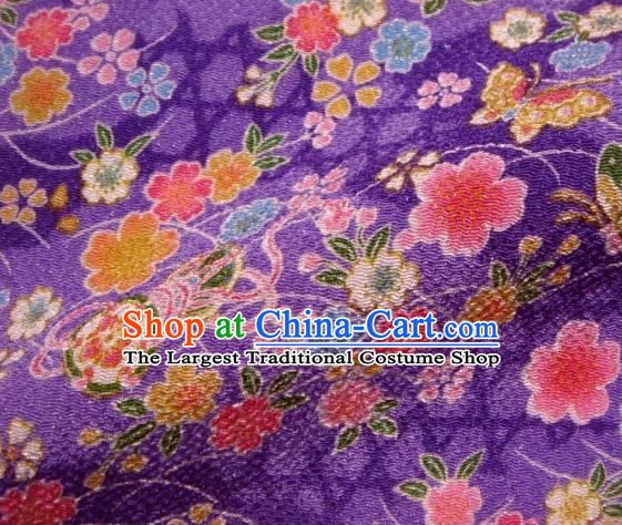 Asian Traditional Classical Butterfly Sakura Pattern Purple Brocade Tapestry Satin Fabric Japanese Kimono Silk Material