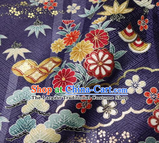 Asian Traditional Kimono Classical Peony Pattern Purple Brocade Tapestry Satin Fabric Japanese Kyoto Silk Material