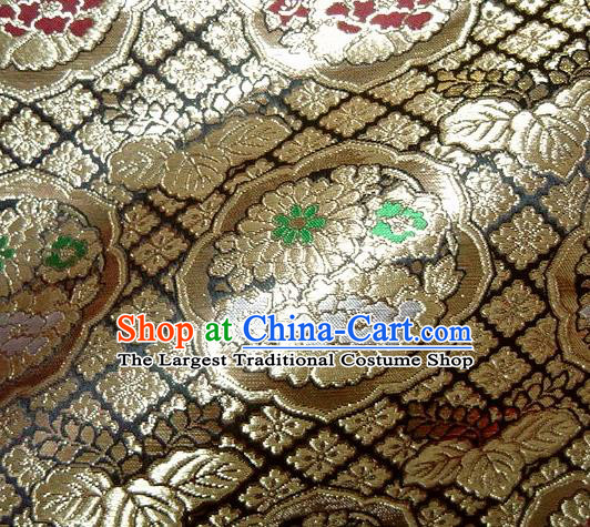 Asian Traditional Brown Damask Brocade Fabric Japanese Kimono Classical Chrysanthemum Pattern Tapestry Satin Silk Material