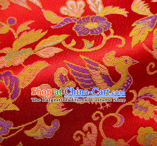 Asian Traditional Baldachin Classical Phoenix Pattern Red Brocade Fabric Japanese Kimono Tapestry Satin Silk Material