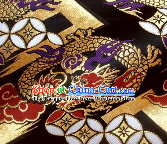 Asian Traditional Baldachin Classical Fire Dragon Pattern Black Brocade Fabric Japanese Kimono Tapestry Satin Silk Material