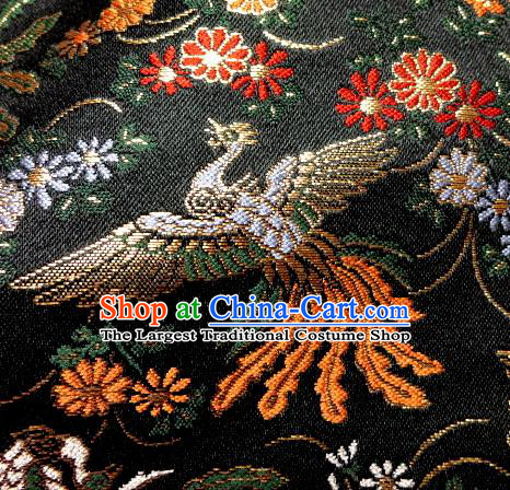 Asian Japanese Traditional Classical Phoenix Daisy Pattern Black Brocade Baldachin Fabric Kimono Tapestry Satin Silk Material