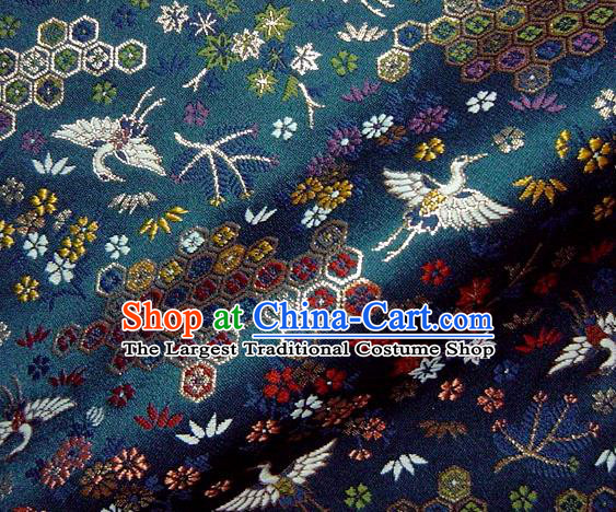 Asian Japanese Traditional Brocade Classical Cranes Pattern Navy Baldachin Fabric Kimono Tapestry Satin Silk Material