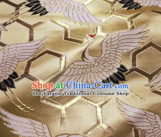 Asian Traditional Japanese Kimono Classical Cranes Pattern Golden Tapestry Satin Brocade Fabric Baldachin Silk Material