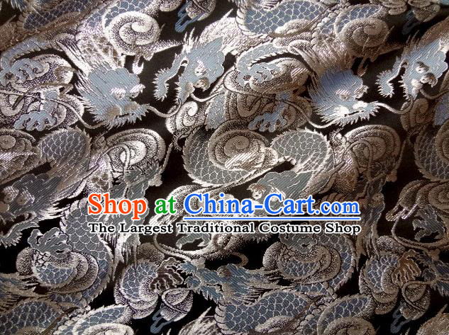 Asian Japanese Traditional Brocade Fabric Classical Blue Dragons Pattern Baldachin Kimono Tapestry Satin Silk Material