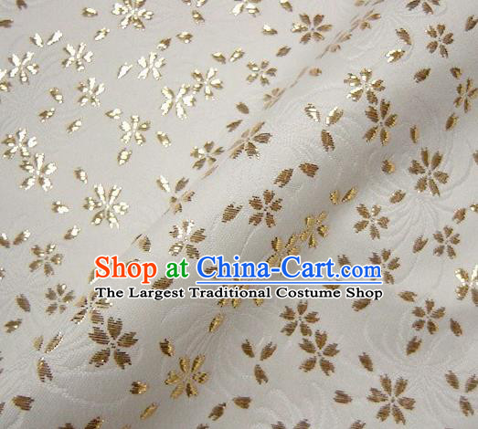 Asian Japanese Traditional Kimono White Tapestry Satin Classical Golden Sakura Pattern Brocade Fabric Baldachin Silk Material