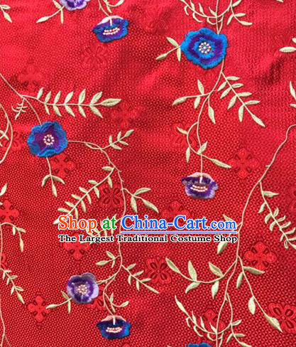 Asian Traditional Fabric Classical Embroidered Flowers Pattern Red Brocade Satin Silk Material