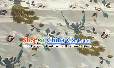 Asian Traditional Fabric Classical Embroidered Phoenix Pattern White Brocade Chinese Satin Silk Material