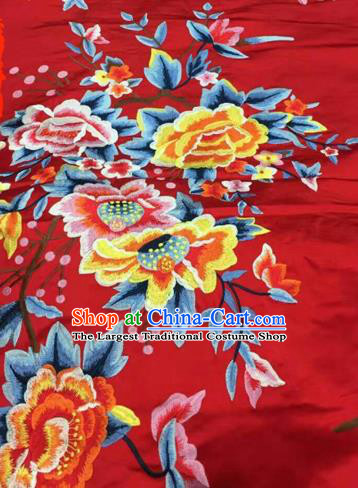 Asian Traditional Fabric Classical Peony Pattern Red Watered Gauze Brocade Chinese Satin Silk Material