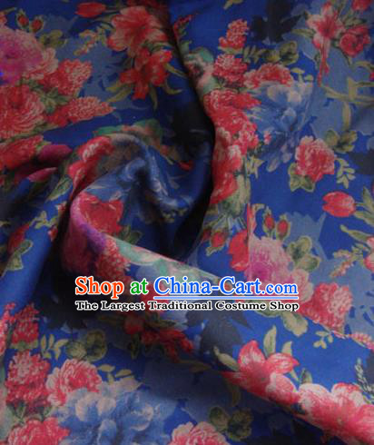 Asian Traditional Fabric Classical Peony Pattern Blue Watered Gauze Brocade Chinese Satin Silk Material