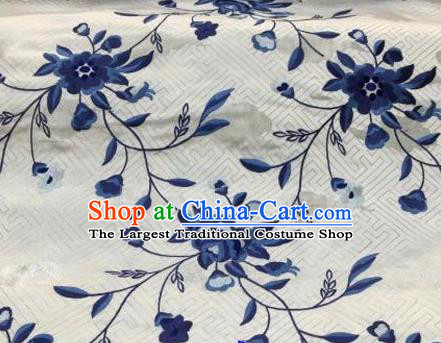 Asian Traditional Fabric Classical Embroidered Peony Flowers Pattern White Brocade Chinese Satin Silk Material