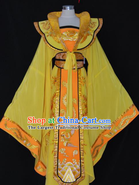 Chinese Traditional Beijing Opera Empress Yellow Dress Ancient Queen Embroidered Costume for Women
