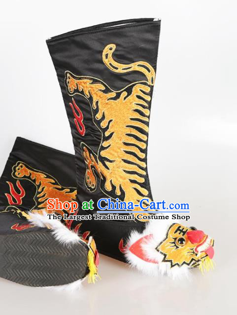 Traditional Chinese Beijing Opera Takefu Embroidered Black Boots Ancient Swordsman Shoes for Men