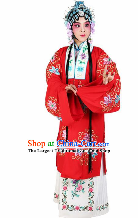 Chinese Traditional Beijing Opera Diva Red Dress Ancient Young Lady Embroidered Costume for Women