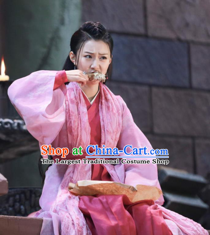Chinese Drama Zhao Yao Young Lady Traditional Costume Ancient Swordswoman Pink Hanfu Dress for Women