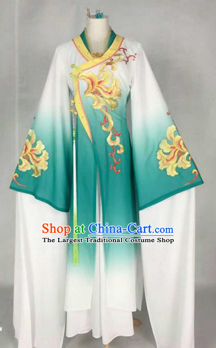 Chinese Traditional Beijing Opera Palace Lady Embroidered Peony Green Dress Ancient Peri Princess Costume for Women