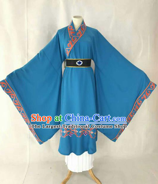 Chinese Traditional Beijing Opera Niche Blue Clothing Ancient Prince Scholar Embroidered Costume for Men