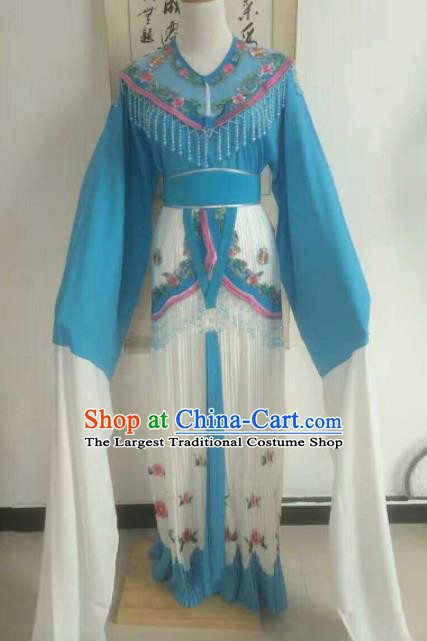 Traditional Chinese Peking Opera Diva Embroidered Blue Dress Ancient Nobility Lady Costume for Women