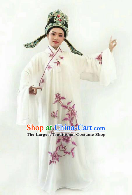 Chinese Traditional Beijing Opera Niche White Robe Ancient Nobility Childe Embroidered Costume for Men