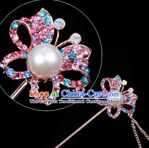 Professional Chinese Traditional Beijing Opera Hair Accessories Ancient Princess Colorful Crystal Butterfly Hairpins for Women