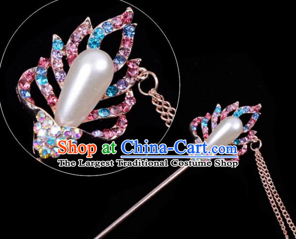 Professional Chinese Traditional Beijing Opera Hair Accessories Ancient Princess Pink Crystal Hairpins for Women