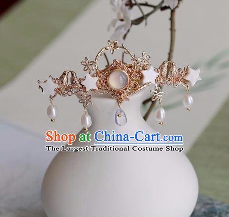 Chinese Traditional Hanfu Hair Accessories Ancient Princess Tassel Golden Hairpins for Women