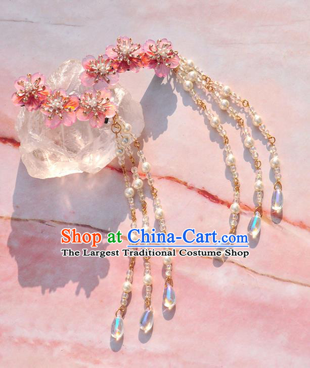 Chinese Ancient Princess Flowers Hair Sticks Tassel Hairpins Traditional Hanfu Hair Accessories for Women