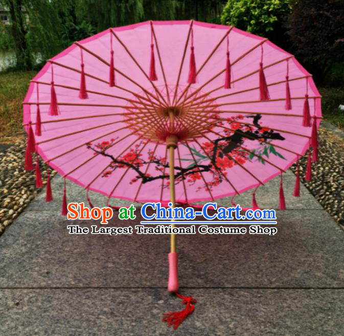 Chinese Ancient Princess Umbrella Traditional Handmade Pink Tassel Umbrellas for Women