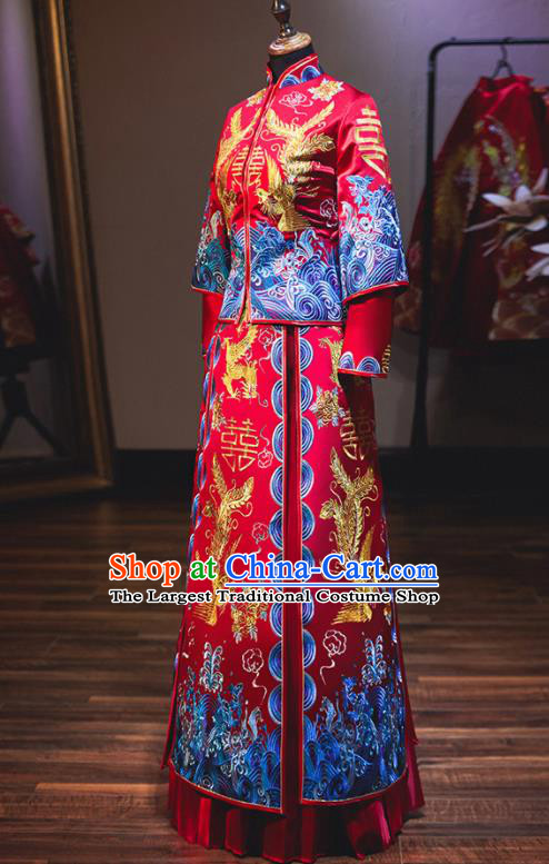 Chinese Traditional Bride Costume Wedding Xiuhe Suit Ancient Embroidered Phoenix Peony Dress for Women