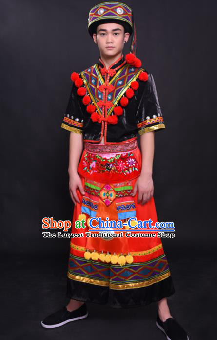 Chinese Traditional Ethnic Bridegroom Costume Yao Nationality Festival Folk Dance Clothing for Men