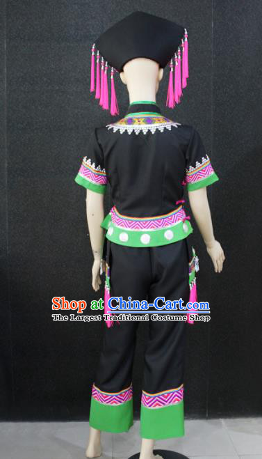 Chinese Traditional Zhuang Nationality Black Clothing Ethnic Folk Dance Costume for Women