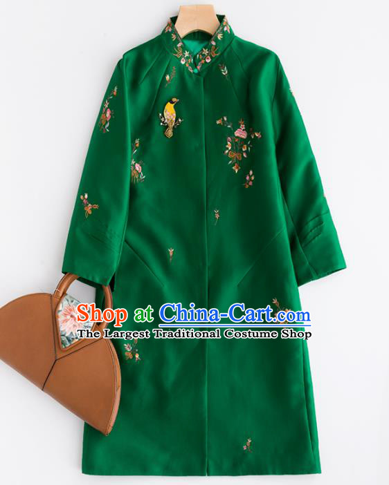 Chinese Traditional National Costume Tang Suit Green Dust Coat Embroidered Upper Outer Garment for Women