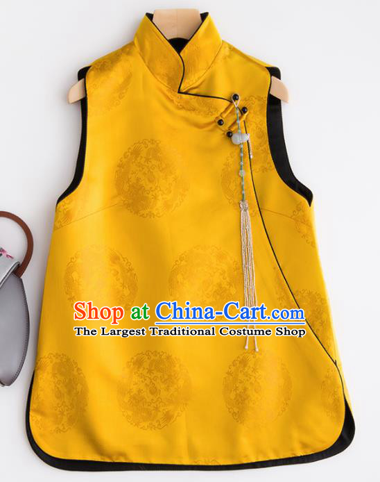 Traditional Chinese National Costume Tang Suit Yellow Brocade Waistcoat for Women