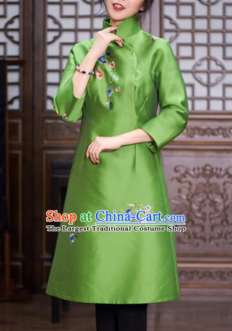 Chinese Traditional National Winter Costume Tang Suit Cheongsam Green Silk Qipao Dress for Women