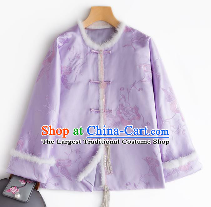 Chinese Traditional National Costume Tang Suit Outer Garment Purple Blouse for Women