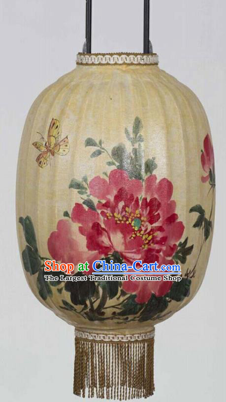 Chinese Traditional Ink Painting Red Peony Lantern Handmade New Year Palace Lanterns