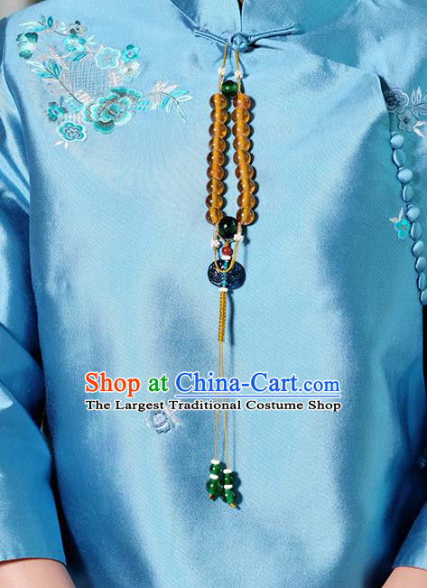Chinese Traditional Jewelry Accessories Classical Pressure Front Grass Beads Tassel Brooch for Women