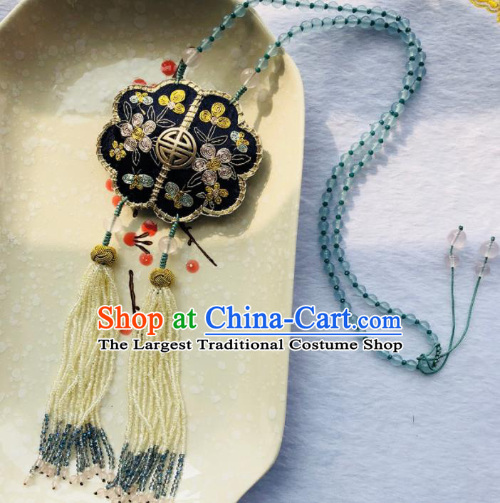 Chinese Traditional Jewelry Accessories Classical Pressure Black Embroidered Tassel Brooch for Women