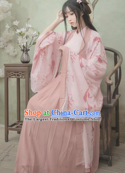 Chinese Ancient Swordswoman Pink Hanfu Dress Jin Dynasty Palace Princess Traditional Historical Costume for Women