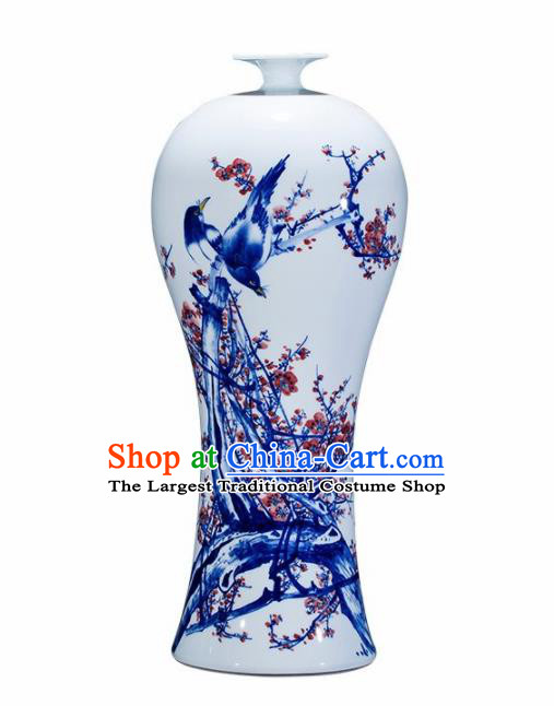 Chinese Jingdezhen Ceramic Handicraft Traditional Blue and White Porcelain Plum Blossom Vase